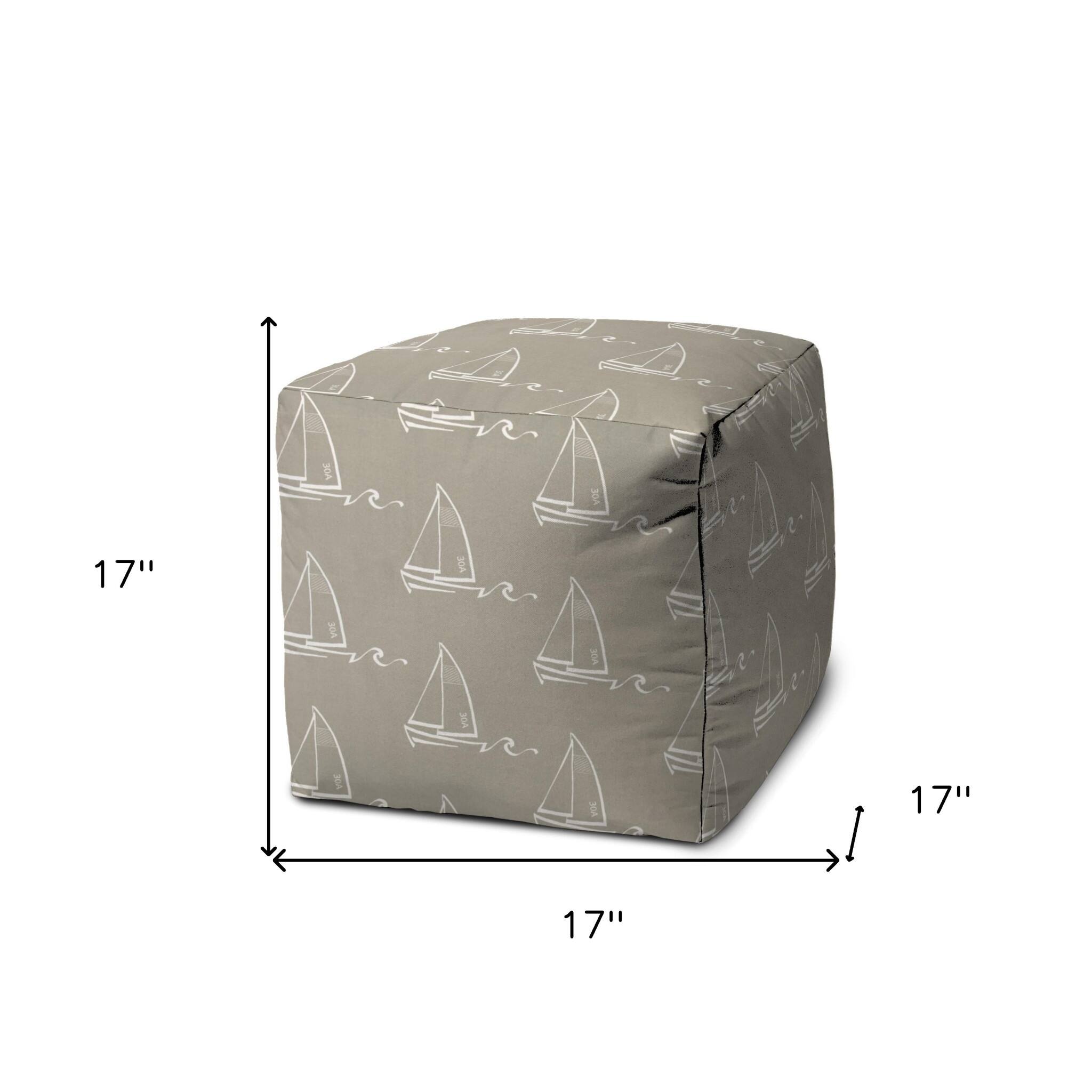 17" Taupe 100 Polyester Cube Indoor Outdoor Pouf Ottoman 6' x 7